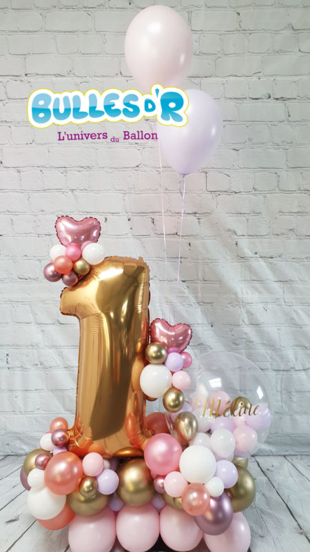Bulles d'R - Création Chiffres Géants Ballons 1 an - Roses et Coeurs