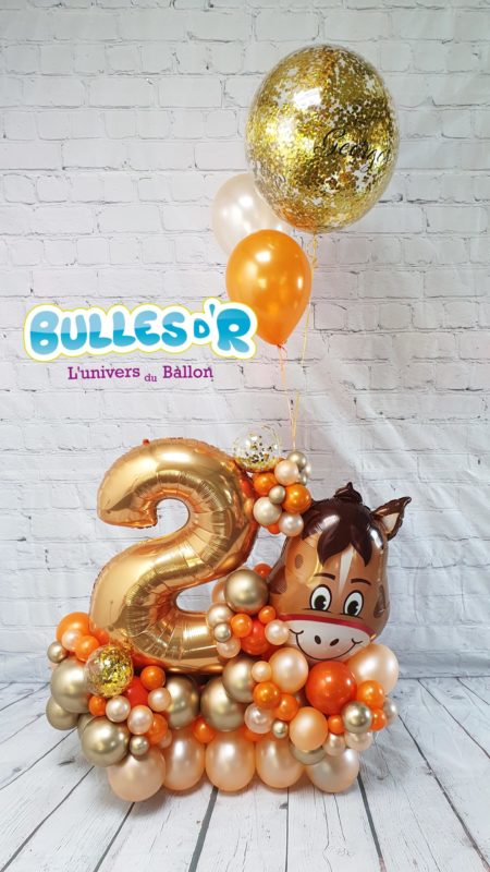 Bulles d'R - Création Chiffres Géants Ballons 2 ans - Cheval et Confettis