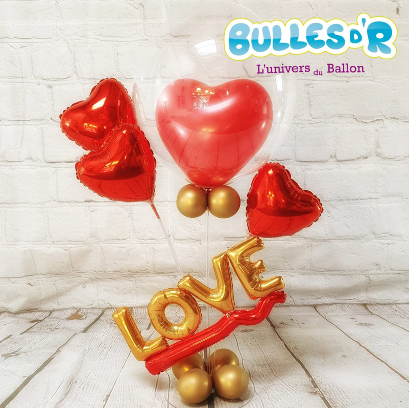 Création Bulle coeur rouge et ballon Love- Bouquet de ballons Saint-Valentin