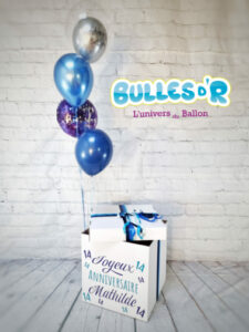 Surprises ballons Box anniversaire bleu